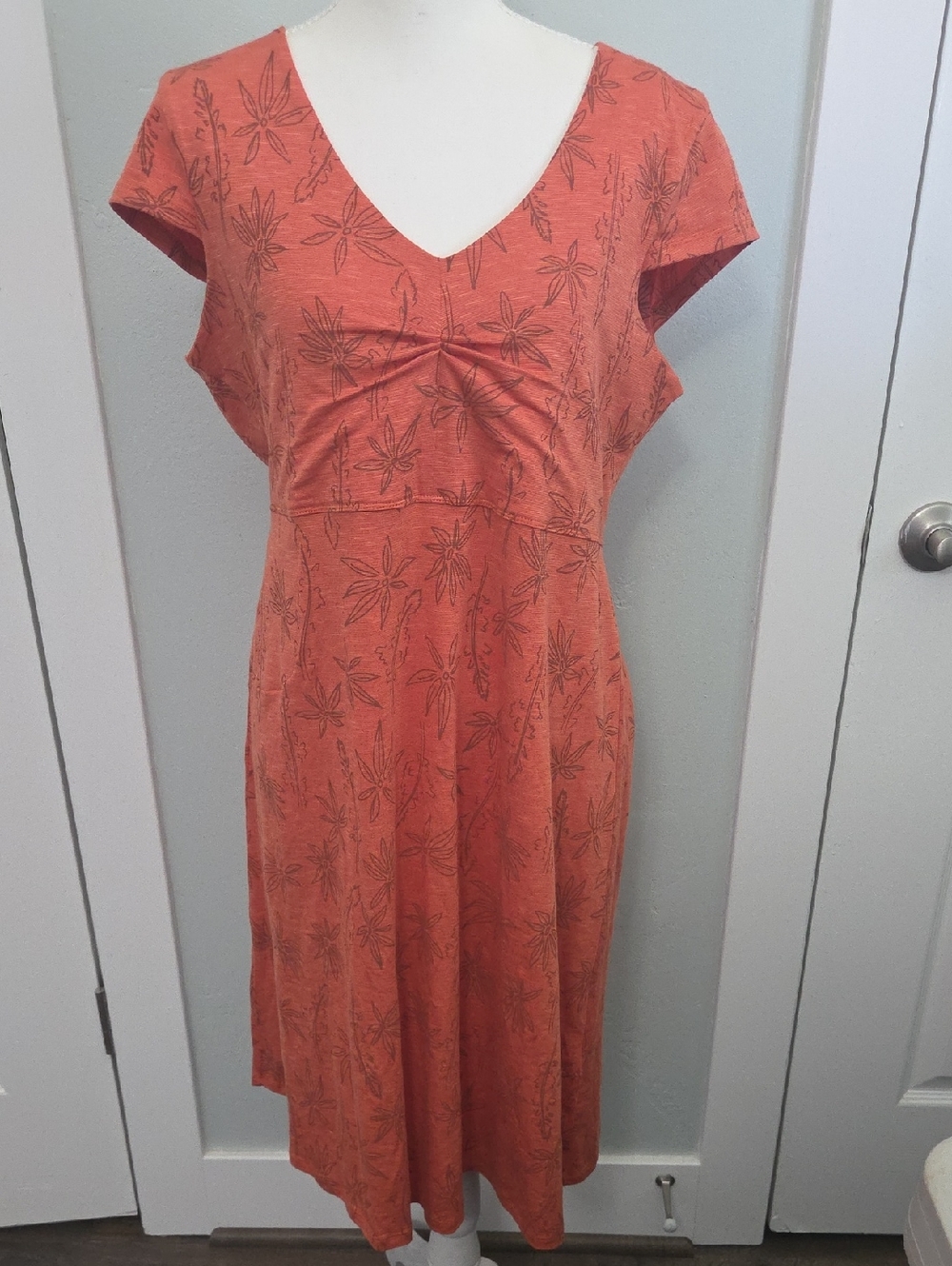 Toad&Co Rust Floral V-Neck Midi Dress